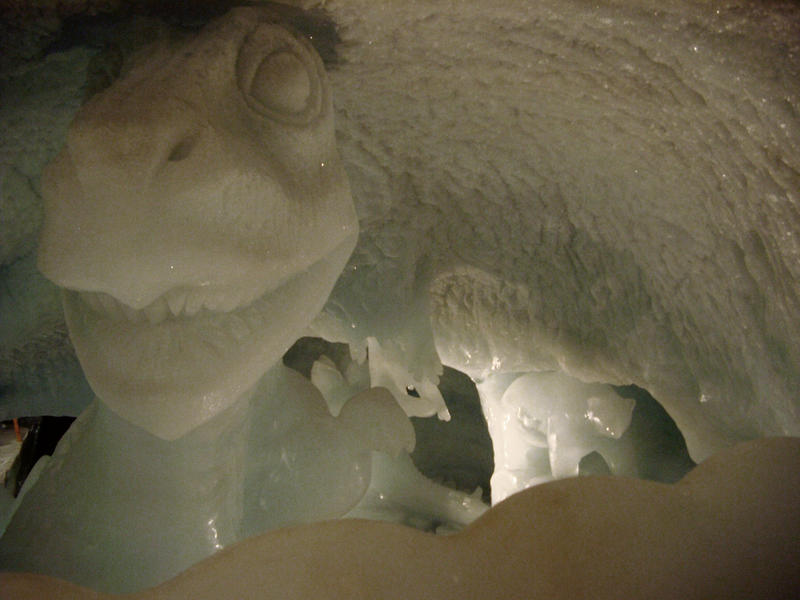 carved ice sculptures in an ice gave grotto