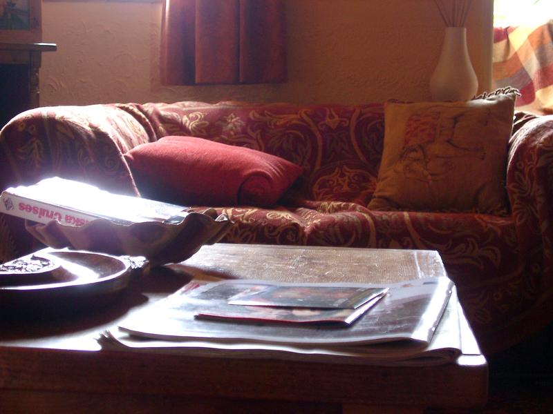 living room interior, still life of a cosy looking sofa