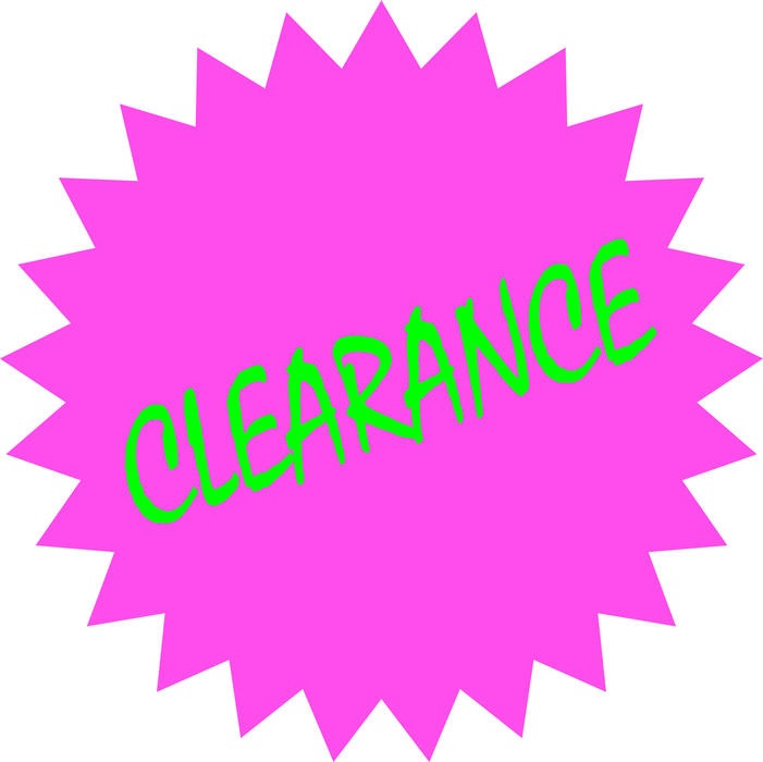 cliched sales advertising star, the word clearance in clashing pink and green