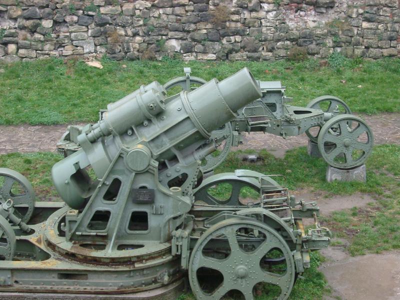 war and milirary equipment, bombs and grenade launchers in a belgrade park