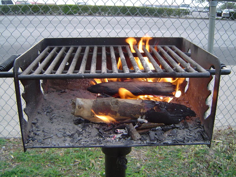 fire burning in a camp ground fire hearth