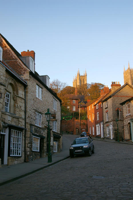 a pretty cobbled street in lincoln, england