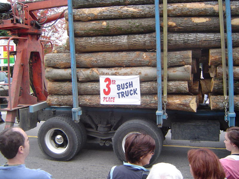 parade of logging trucks and forestry machinery, ontarion, canada