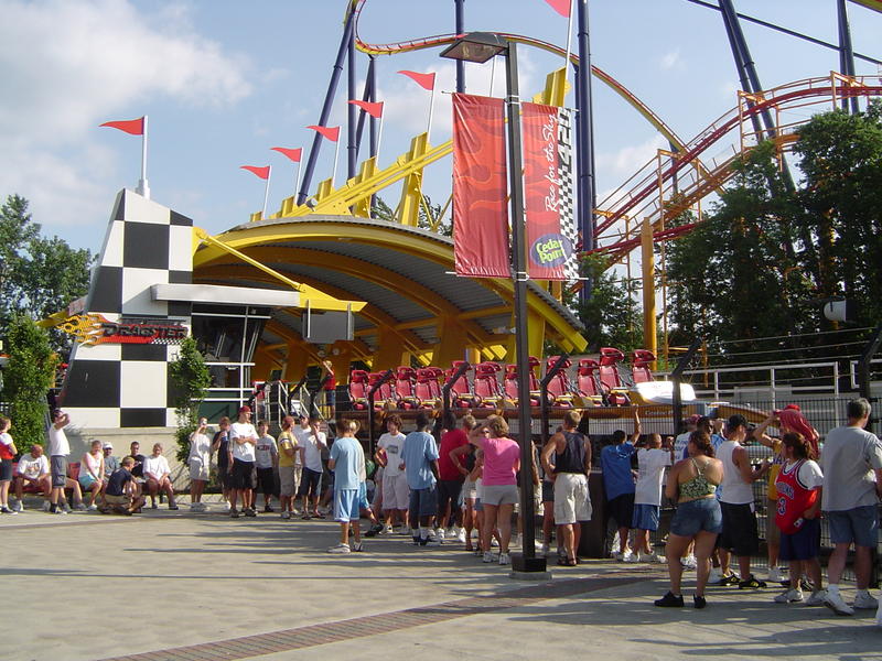 a metal frame rollercoaster and an american theme park - not model released