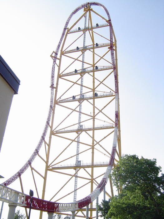 a metal frame rollercoaster and an american theme park - not model released