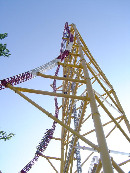 a metal frame rollercoaster and an american theme park - not model released