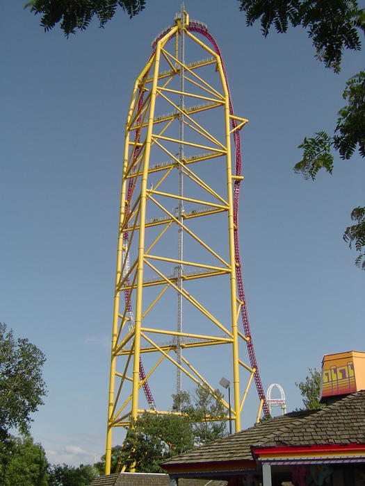 a metal frame rollercoaster and an american theme park - not model released