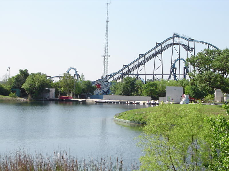 a metal frame rollercoaster and an american theme park - not model released