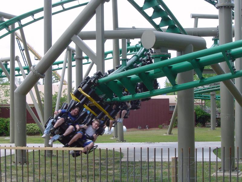 a metal frame rollercoaster and an american theme park - not model released