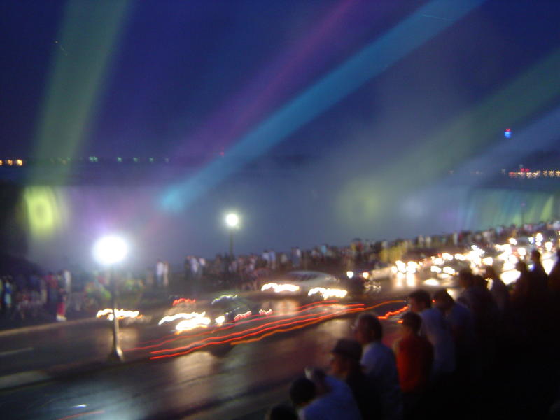 niagara falls illuminated at night - note: blurred photo