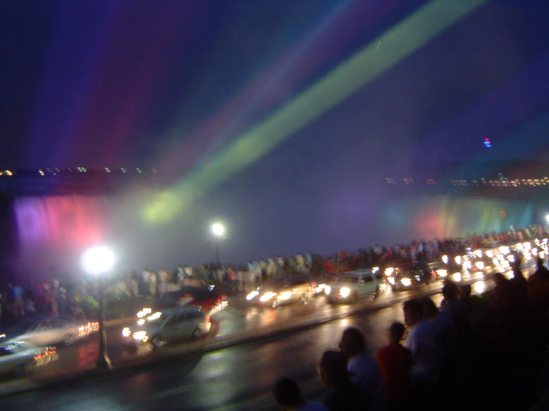 niagara falls illuminated at night - note: blurred photo