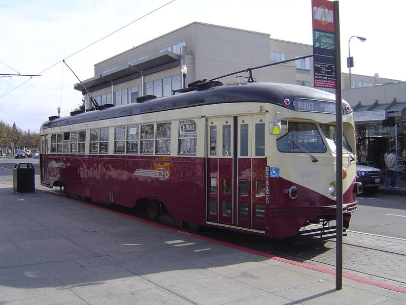 exterior of an historic sanfrancisco f-line streetcar