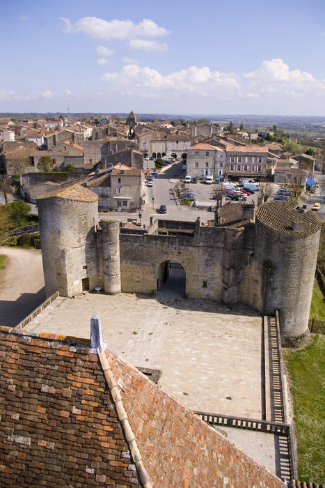 a view from the castle roof in a small french town