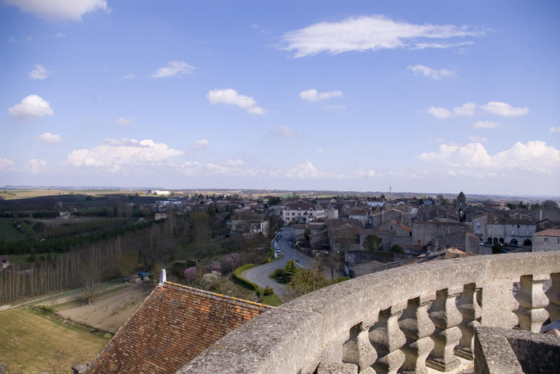 a view from the castle roof in a small french town