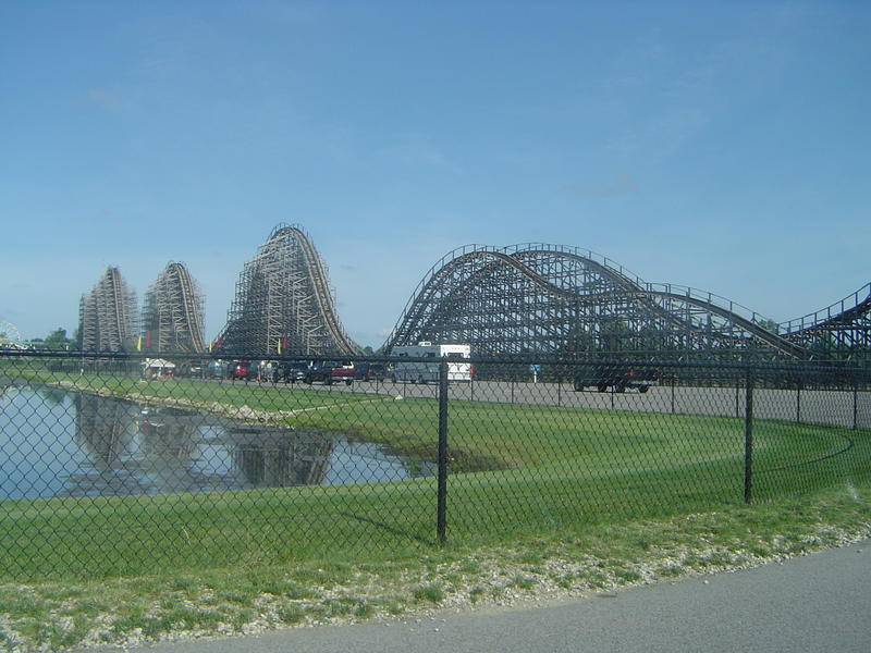 a wooden rollercoaster at an american theme park - not model released