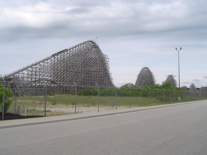 a wooden rollercoaster at an american theme park - not model released