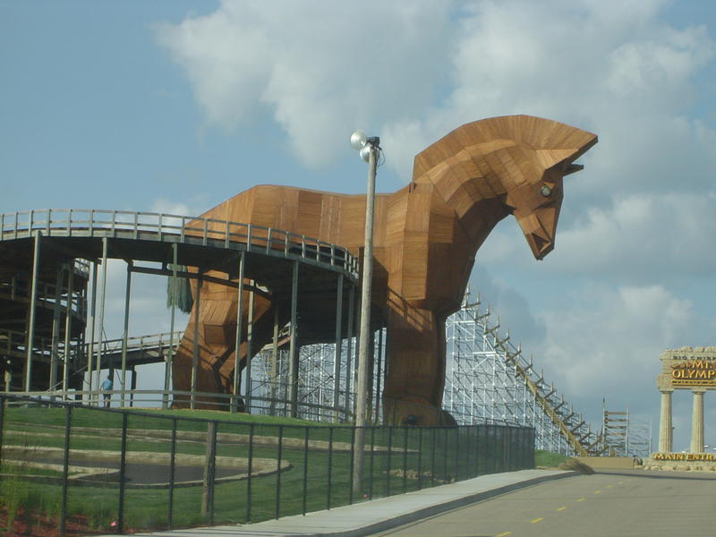 a wooden rollercoaster at an american theme park - not model released