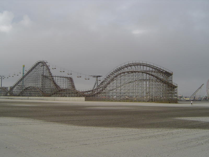 a wooden rollercoaster at an american theme park - not model released