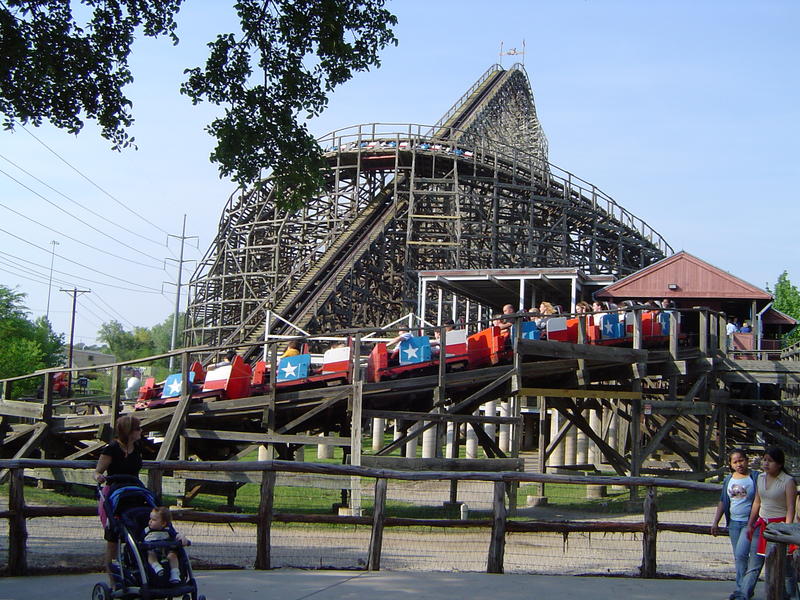 a wooden rollercoaster at an american theme park - not model released