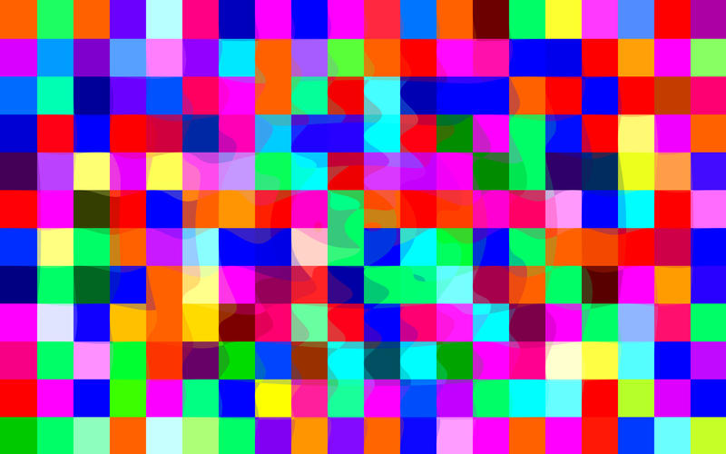 matrix of colourful squares with distorted borders in the centre