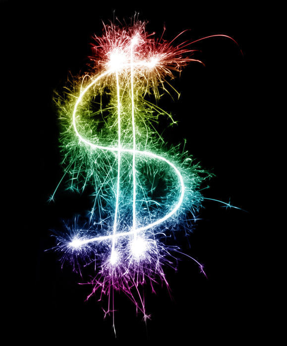 Colourful rainbow sparking dollar symbol