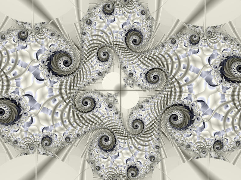 a black and white fractal with spiraliing lines and subtle blue highlights