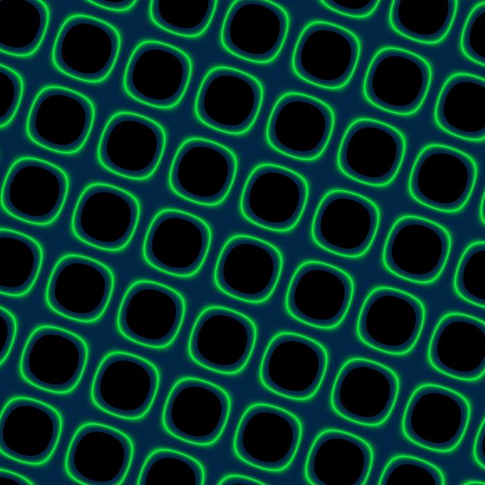 computer generated backdrop of green squares with glowing edges