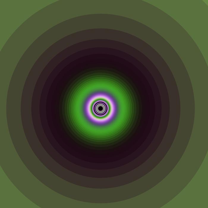 concentric circles of green and purple with bands of various thicknesses