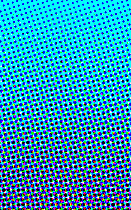an blue to cyan graduation comprised of cyan magenta black and yellow process colour circles
