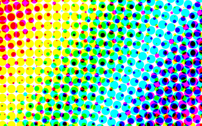 large halftone pattern of circles creating a spectrum of colour