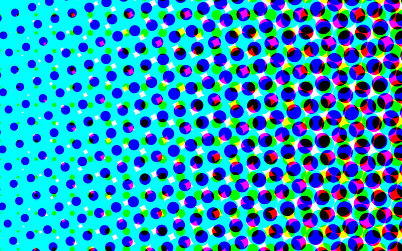 colourful pattern of large process colour halftone circles