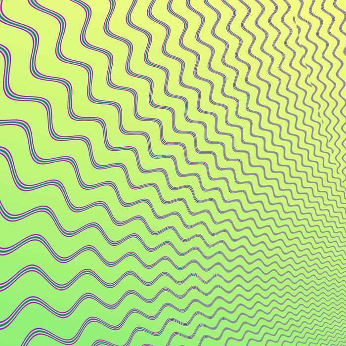 a green background with expanding wave shapes that creates an op-art visual effect