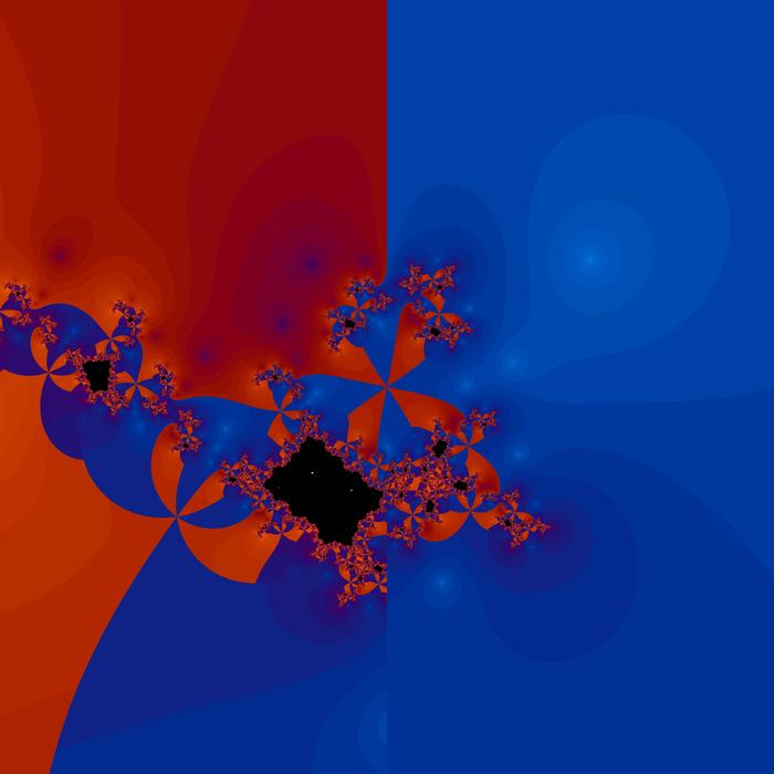 an interesting fractal rendering of red and blue shapes