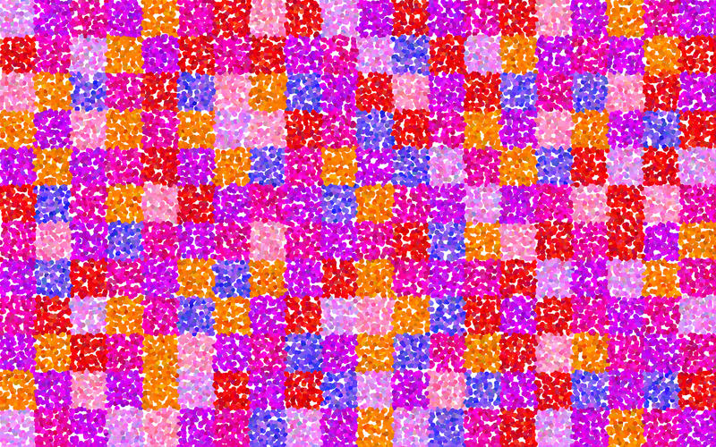 matrix of squares filled with pink red and orange petal shapes