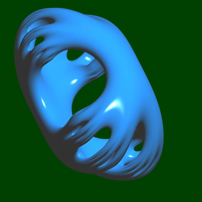 a blue 3d rendered shape on a green backdrop