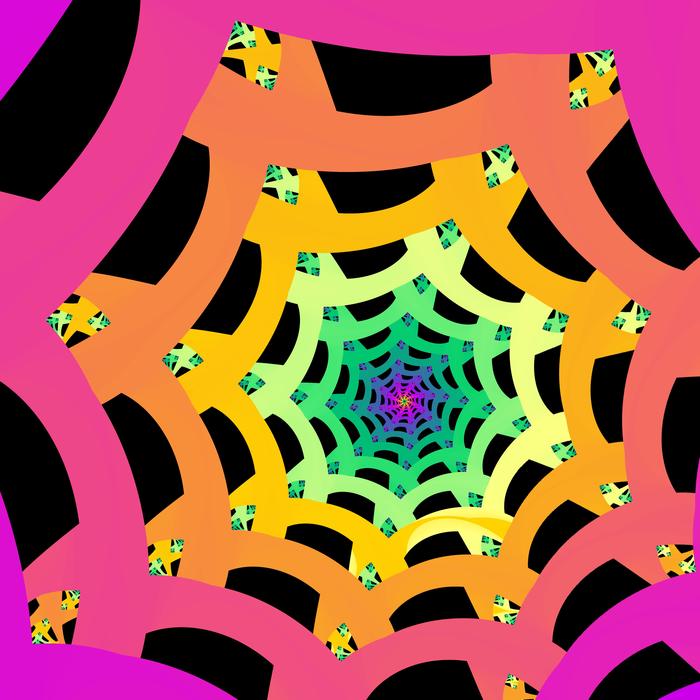 a spectrum of colours creating a web like tube vanishing to a central point