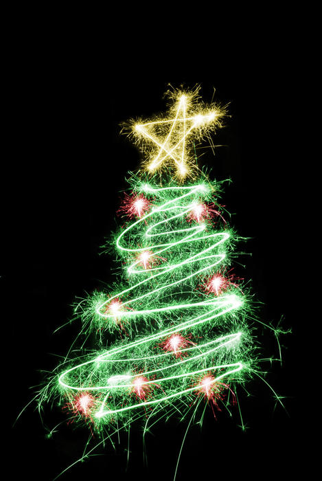 a colourful sparking christmas tree symbol