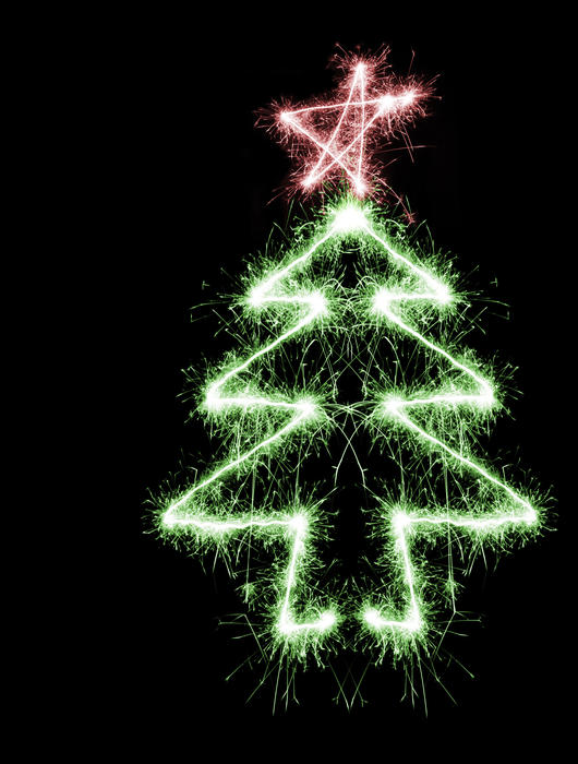 a colourful sparking christmas tree symbol
