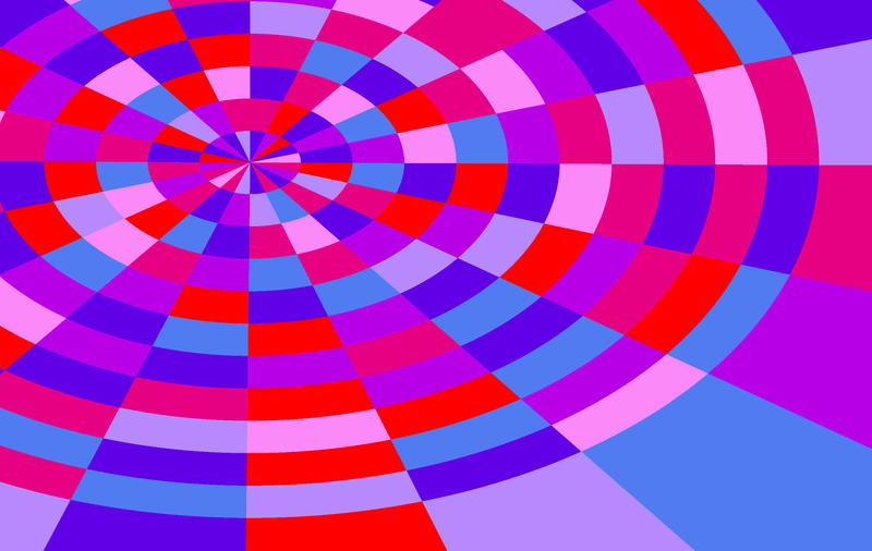 concentric circles and lines emanating from a central point, colourful background of pink and purple colours