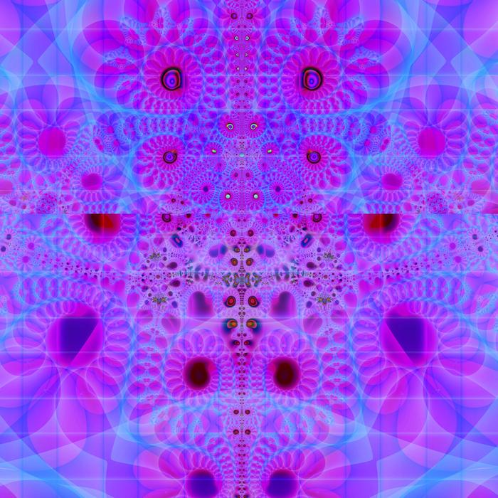 a garish grid like fractal pattern with underlaying tacky pink and purple curves
