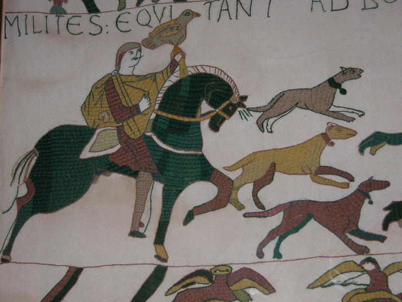 <p>Hunting scene on Bayeux tapestry in Bayeux, France</p>