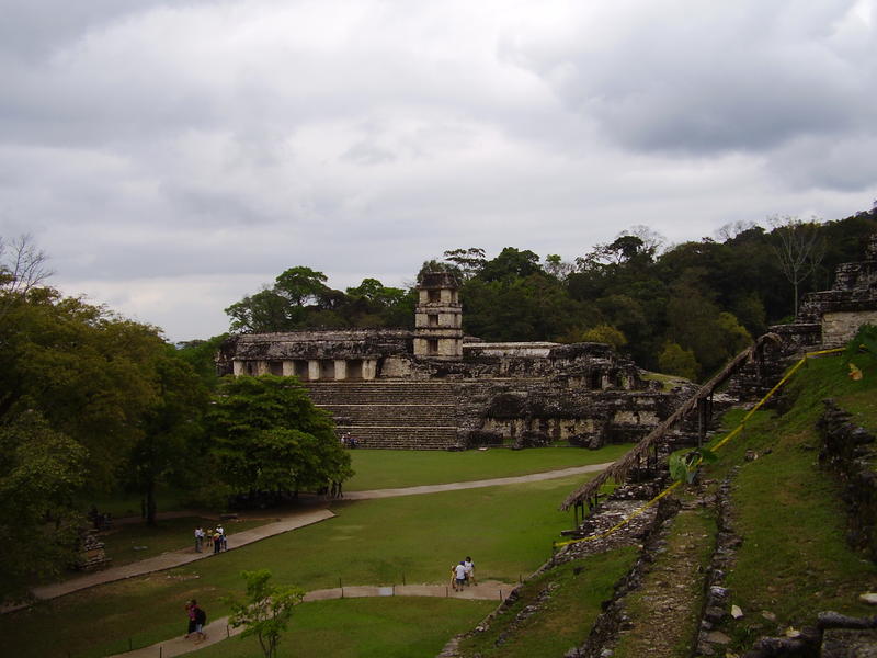 Ruins of the observatory at palenque, Mexico
