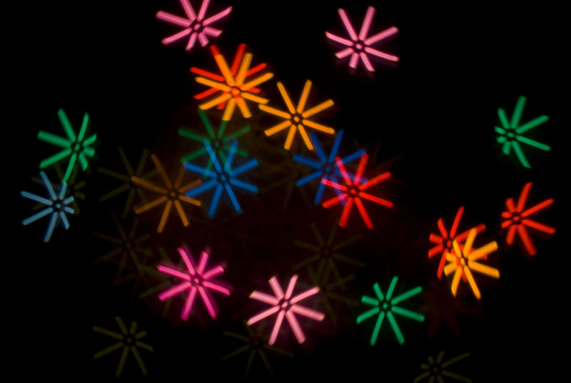 bokeh shape effect, mulitcoloured starbursts