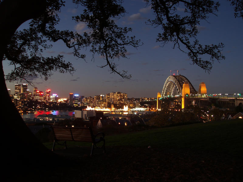 The sydney harbour bridge at night viewed from the sydney observatory