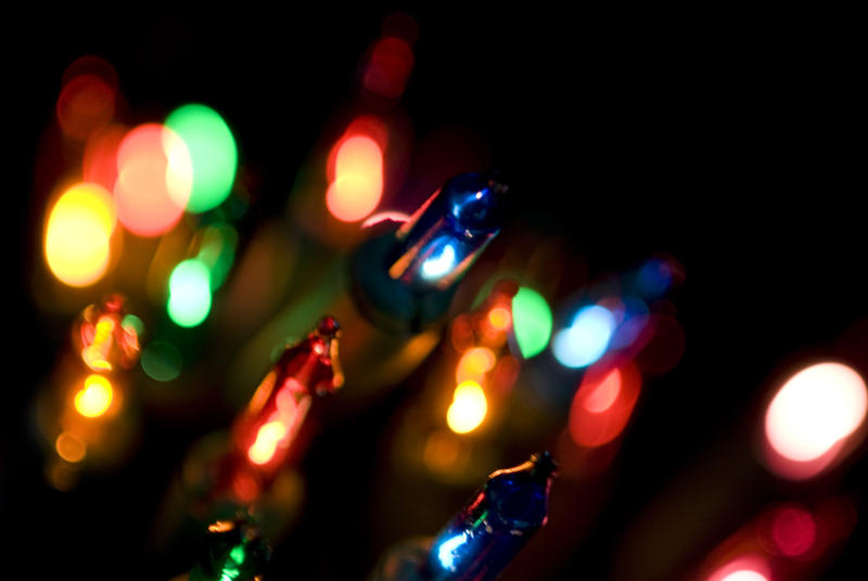 a narrow depth of field image of colourful christmas lights