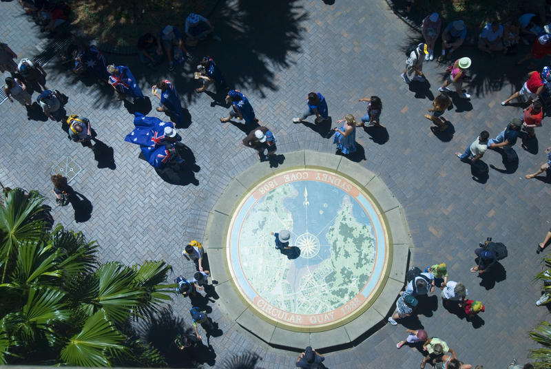 looking down on a plaque at circular quay, sydney. not model relased