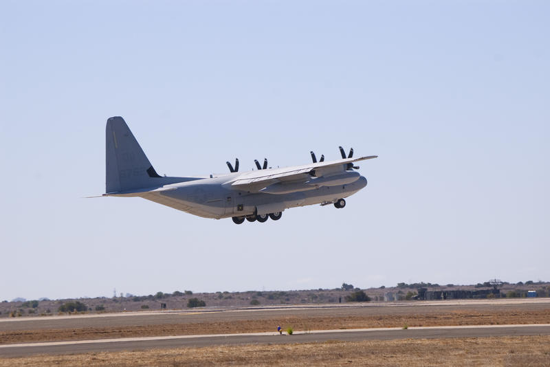 A HC-130 Hercules at takeoff