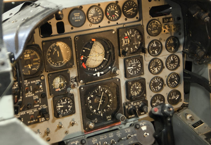 flight instruments an gauges on a military aircraft