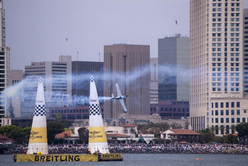 editorial use only : the finish line of an airshow stunt race