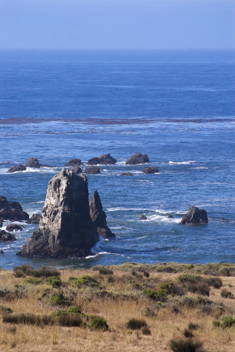 oceanscape beauty, cliffs and rock formations on the big sur coast as seen from the highway 1 tourist drive